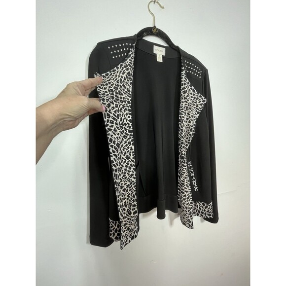 Chicos Cheetah Print Animal Stud Y2k Cardigan Blazer blouse 1 Top M 6 8 - Picture 3 of 10